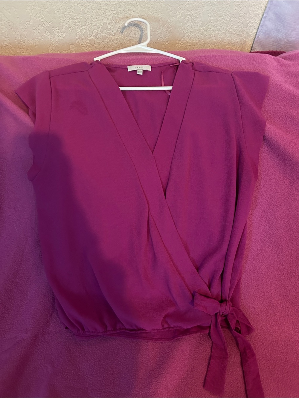 Fabletics Fuchsia Wrap-Front Cap Sleeve Blouse